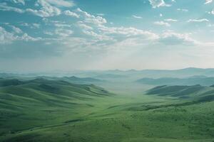 Expansive Green Plateaus Under a Vast Sky with Nature and Background photo
