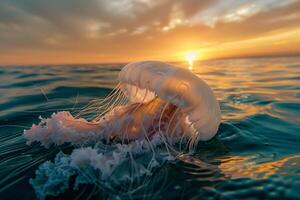 Jellyfish Drifting in the Ocean with Nature and Background photo