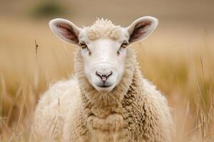 Portrait of a Sheep in a Grassy Field Nature Background photo