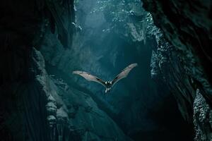 bat flying through a moonlit cave nature background photo