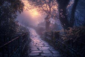 Sunrise Over Enchanted Pathway Nature Background photo