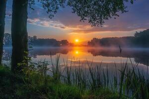 Sunrise Over Enchanted Lake Nature Background photo