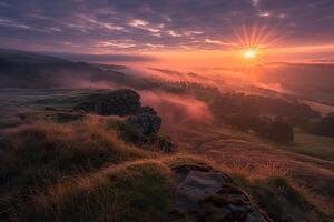 Sunrise Over Enchanted Hilltop Nature Background photo