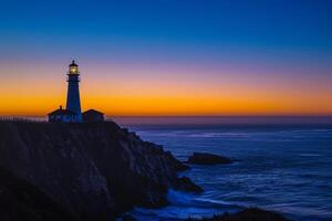 Coastal Sunset with Silhouetted Lighthouse Nature Background photo