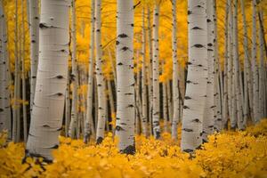 Aspen Tree Grove with Yellow Autumn Leaves Background Nature photo