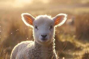 Soft  Portrait of a Lamb with Nature Background and Gentle Light photo