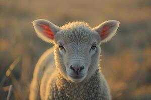 Soft  Portrait of a Lamb with Nature Background and Gentle Light photo