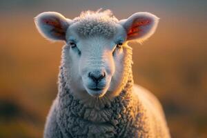 Soft  Portrait of a Lamb with Nature Background and Gentle Light photo