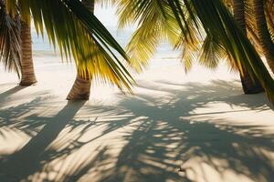 Sunlit Palm Trees Casting Shadows on Sandy Beach Tropical Island  Nature Background photo
