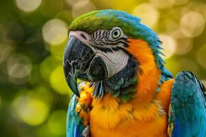 Nature Background Portrait of a Macaw Parrot with  Feathers and Curious Expression Nature Background photo