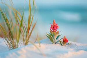 Nature Background of  Tropical Flowers Growing on the Dunes of a Sandy Beach Nature Background photo