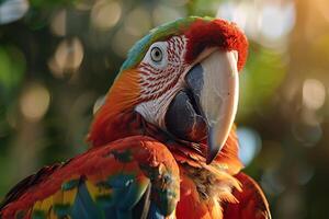 Nature Background Portrait of a Macaw Parrot with  Feathers and Curious Expression Nature Background photo