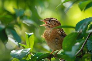 Carolina Wren Singing in Garden   Nature Background photo