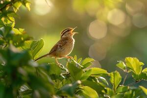 Carolina Wren Singing in Garden   Nature Background photo
