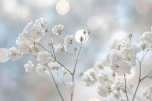 Nature Background of Delicate Babys Breath Flowers with Soft Bokeh Background photo