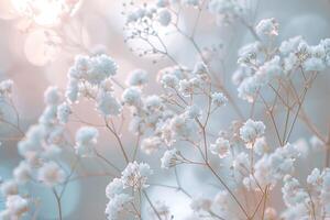 Nature Background of Delicate Babys Breath Flowers with Soft Bokeh Background photo