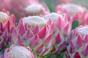 Protea Flowers with Unique Shapes and Textures in Shades of Pink and White  Nature Background photo