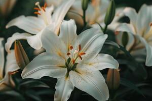 Nature background of Lily flowers with large. elegant blooms photo