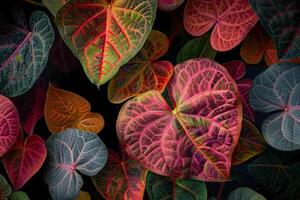 Nature background of Caladium leaves showcasing intricate patterns and  colors photo
