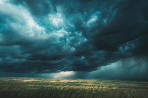 Dramatic Storm Clouds Over Vast Open Field Background Nature photo