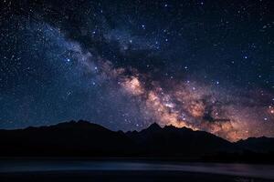 Milky Way Galaxy Over Silhouetted Mountain Range Background Nature photo