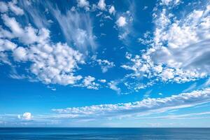 Nature Background of Cirrus Clouds in a Blue Sky Over the Ocean photo