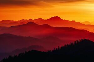 Mountain silhouette against a fiery sunset background nature photo