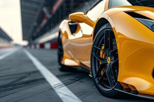 Sports Car Parked on a Racetrack with Motion Effect Suggesting Speed Nature Background photo