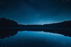 Night Sky with Milky Way Over a Calm Lake. Nature Background photo