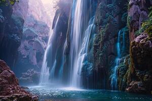 Cascading Waterfall with Smooth Water Flow. Nature Background photo