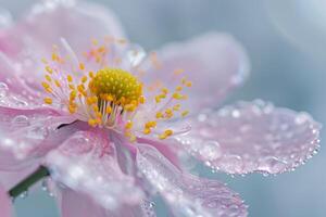 Windflower with Dew Drops. Soft Background photo