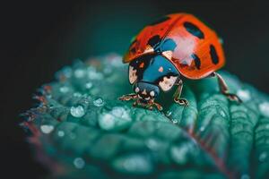 Nature Background of Ladybug on Green Leaf photo