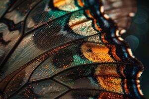 Butterfly Wing Texture Nature Background with Detailed Patterns and Colors photo