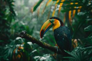 Nature Background of a Toucan Perched on a Branch in a Lush Rainforest Background Nature photo
