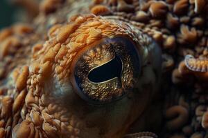 Nature background of an octopus eye. with a mix of intelligence and curiosity in its gaze. background. Nature photo