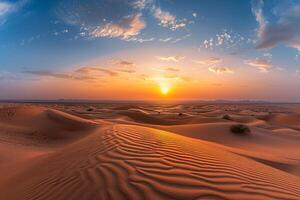 Sunset Overlooking a Vast Desert with Sand Dunes Background Nature photo