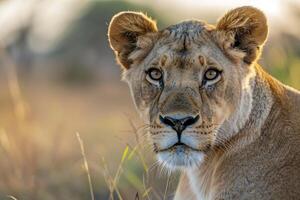 Nature Background of Lioness in Savannah photo