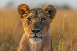 Nature Background of Lioness in Savannah photo