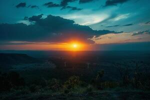 Hilltop Wind Turbines at Sunset. Nature. Background photo