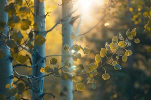 Sunlight Filtering Through Aspen Tree Leaves. Nature Background photo
