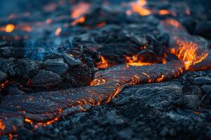 Active Volcano with Lava Flowing Down Its Slopes Nature Background photo