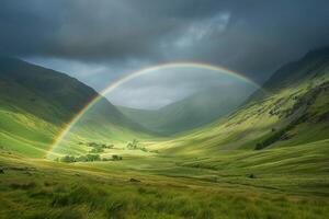 Rainbow Arching Over a Valley After a Summer Rain Nature Background photo