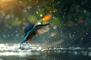 Kingfisher Diving into a Sparkling River. Nature Background photo