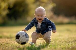 Child Playing with Soccer Ball on a Sunny Day photo