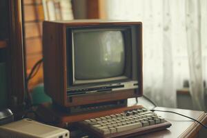 Vintage Desktop Computer Mockup with Retro Technology photo