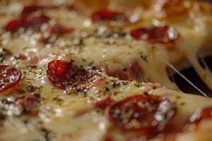 Fresh New York Pizza Slice with Gooey Cheese and Pepperoni photo