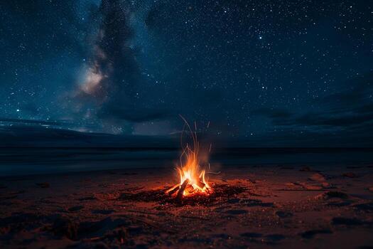 junto a la playa hoguera beh estrellado noche cielo con calentar resplandor antecedentes foto