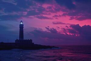 Tranquil Lighthouse Overlooking Twilight Seascape Background photo