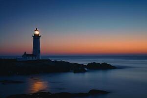 Lighthouse Overlooking Tranquil Seascape at Twilight Background photo