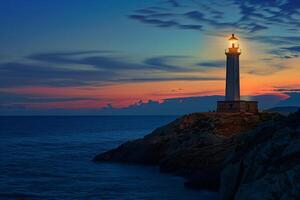 Lighthouse Overlooking Tranquil Seascape at Twilight Background photo